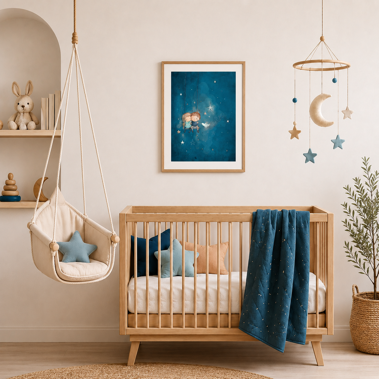 'Starry Swing' Children's Wall Art Print