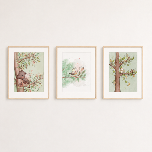 'The Treetop Club' Children's Wall Art Print Set of 3
