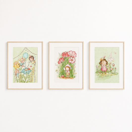'Storybook Garden' Children's Wall Art Print Set of 3