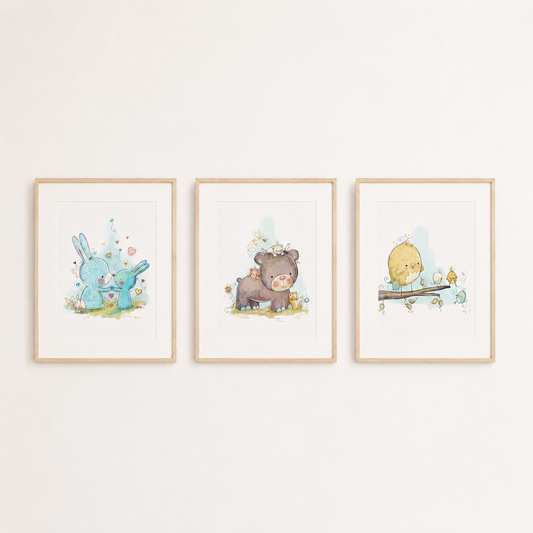 'Little Friends' Children's Wall Art Print Set of 3