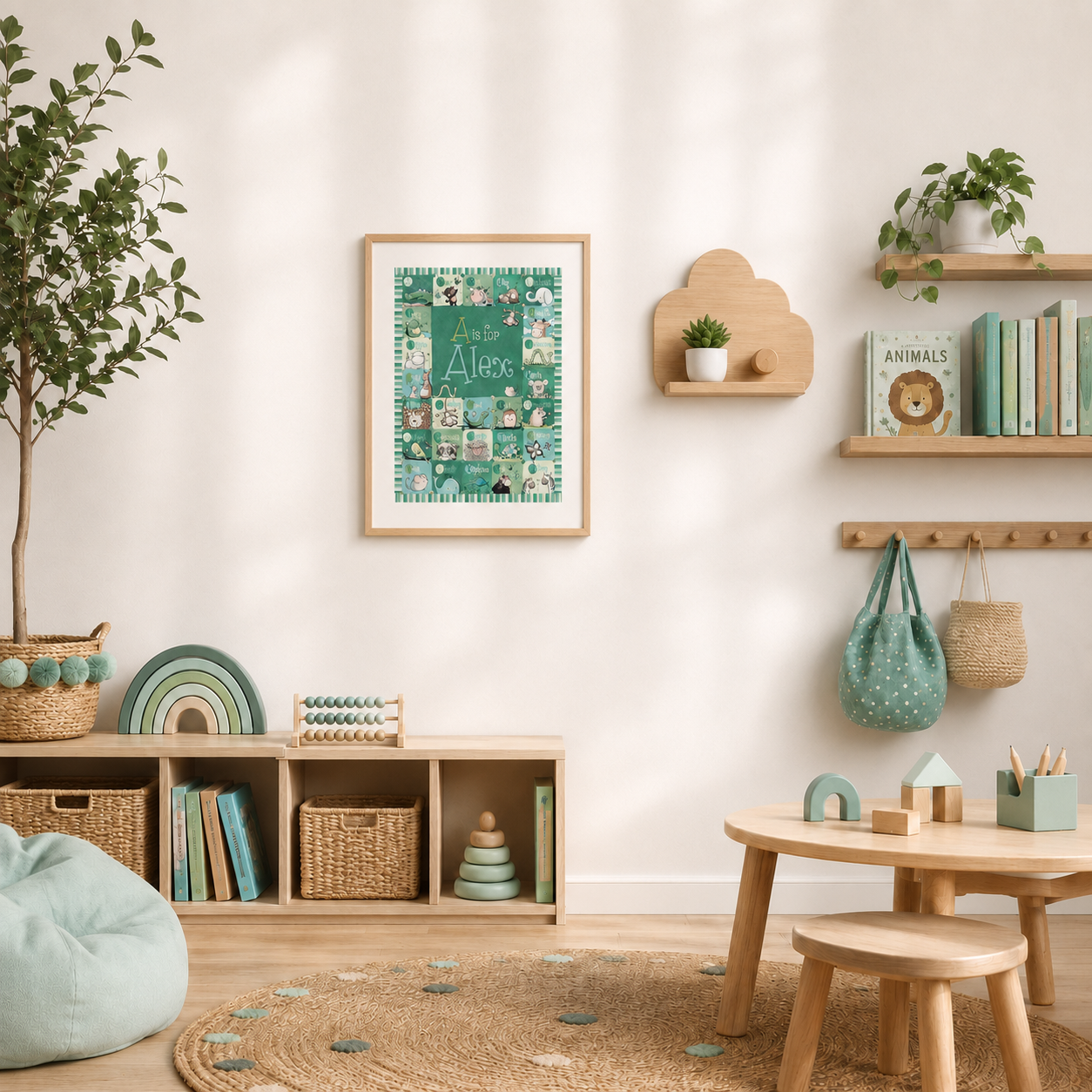 'Personalized Green Alphabet' Children's Wall Art Print