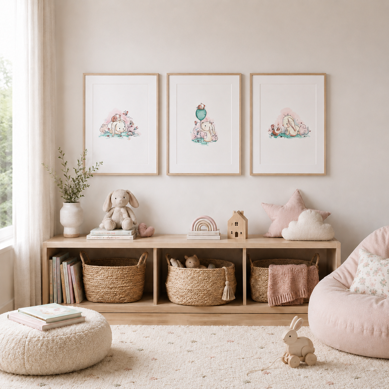 'Little Bunny Days' Children's Wall Art Print Set of 3