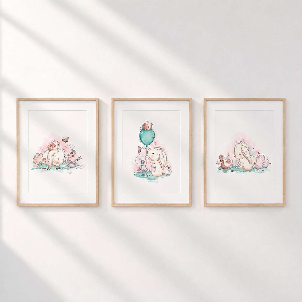 'Little Bunny Days' Children's Wall Art Print Set of 3