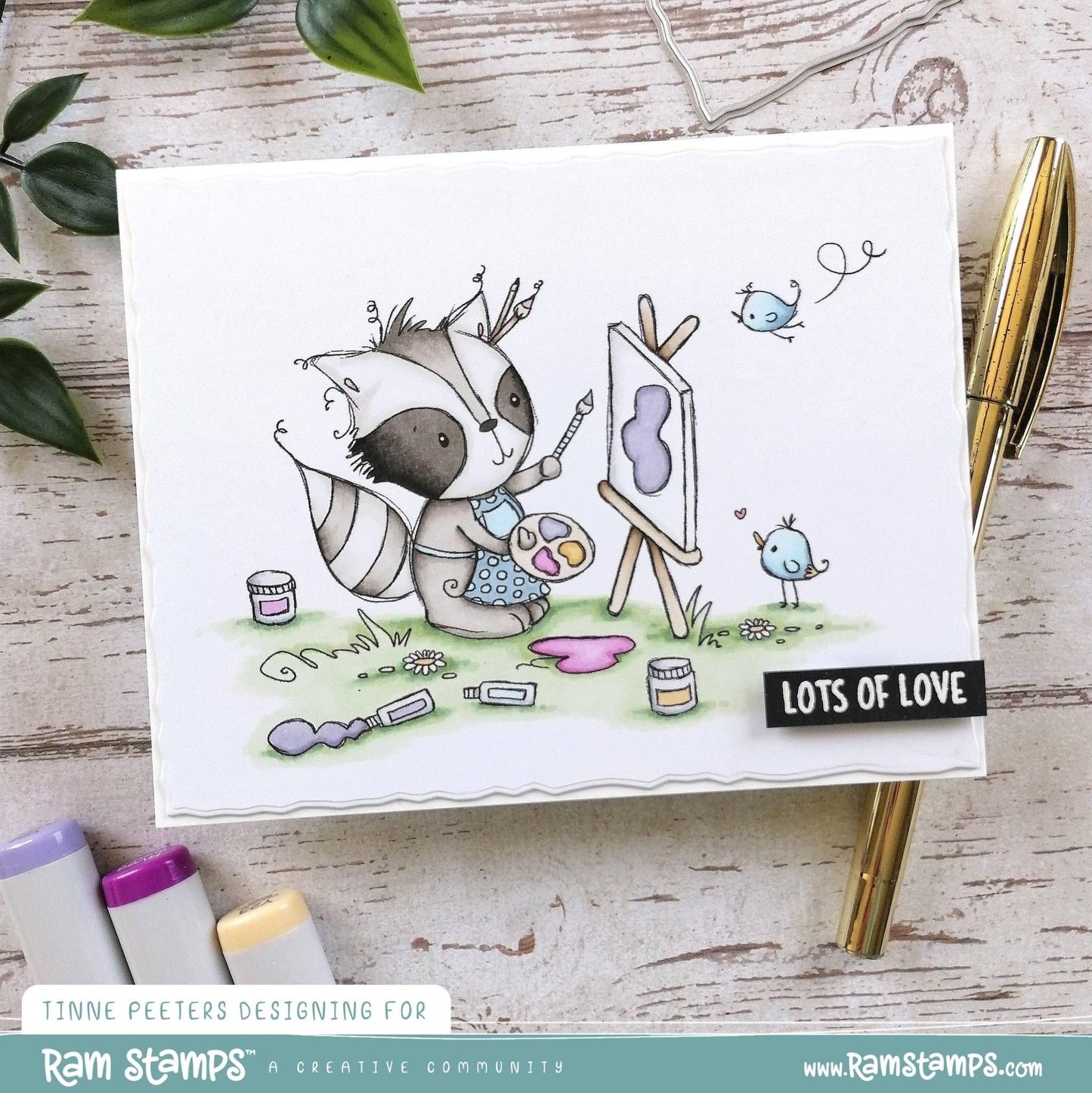 'Painting with Raccoon' Digital Stamp