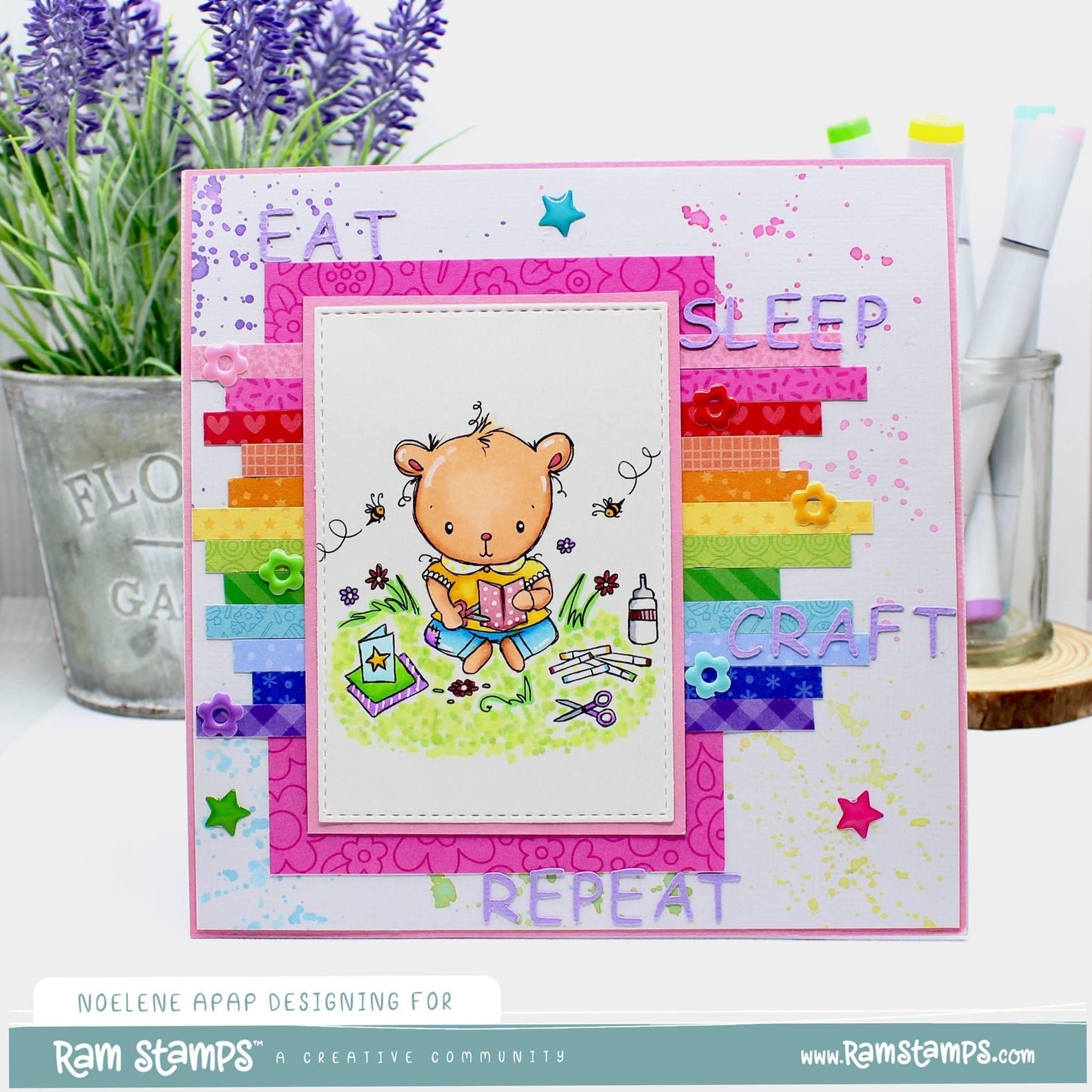 'Crafting with Bear' Digital Stamp