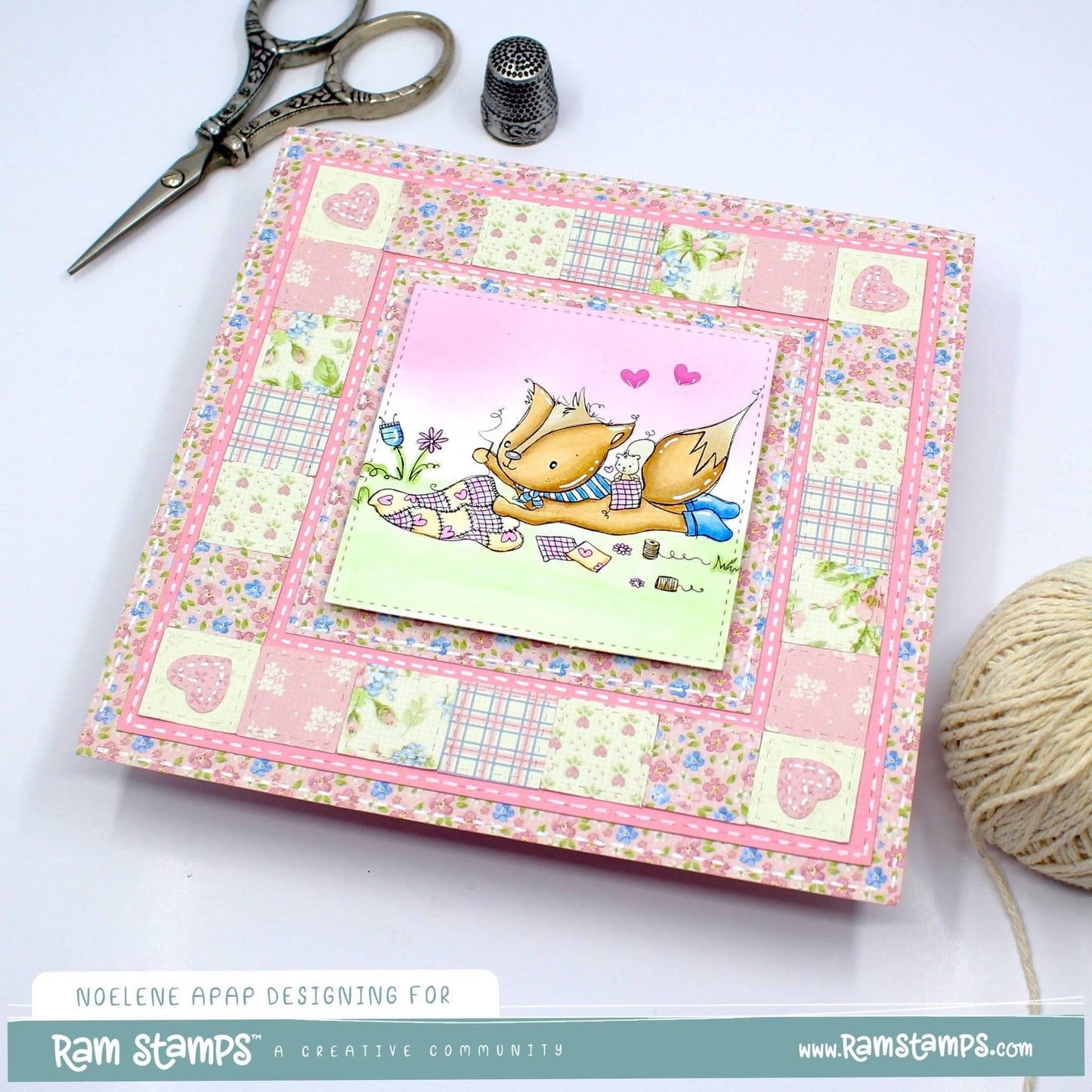 'Quilting with Fox' Digital Stamp