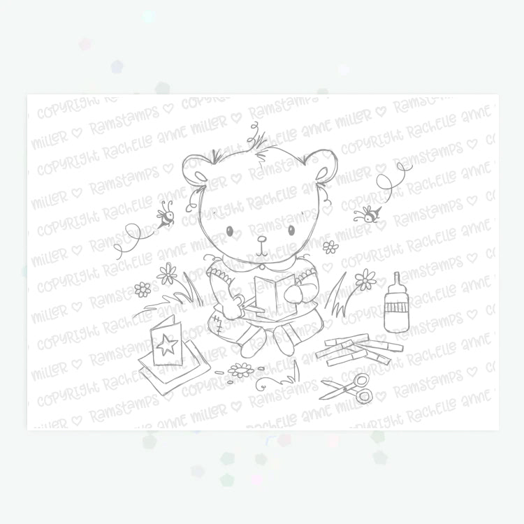 'Crafting with Bear' Digital Stamp