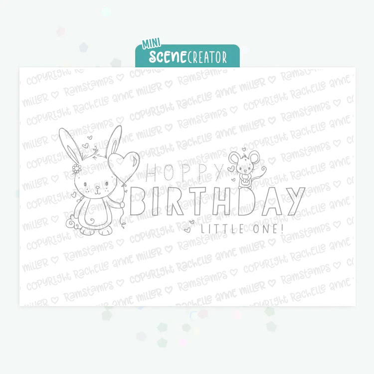 Rabbit Scene Maker 'Hoppy Birthday Bunny' Mini Scene Creator Digital Stamp – Rachelle Anne ...