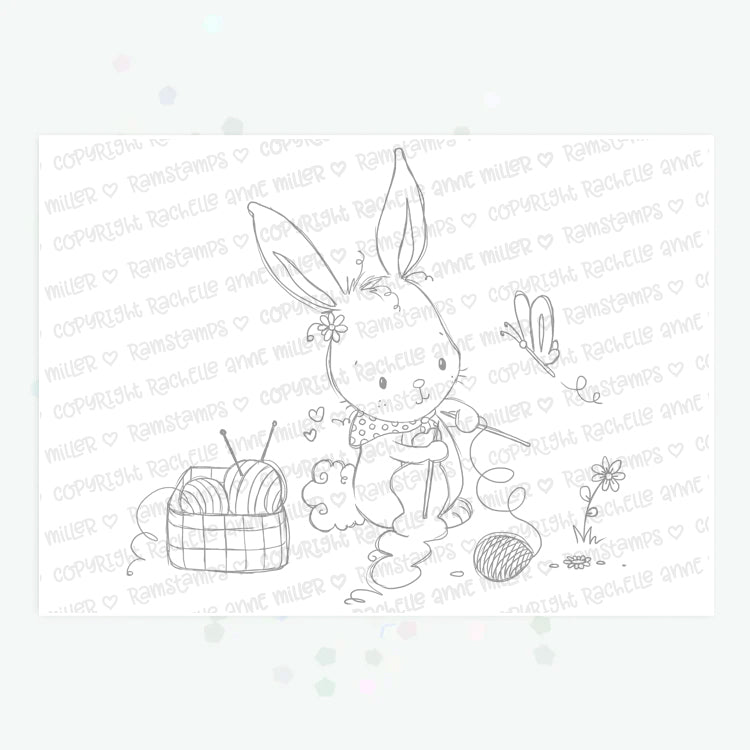 'Knitting with Bunny' Digital Stamp