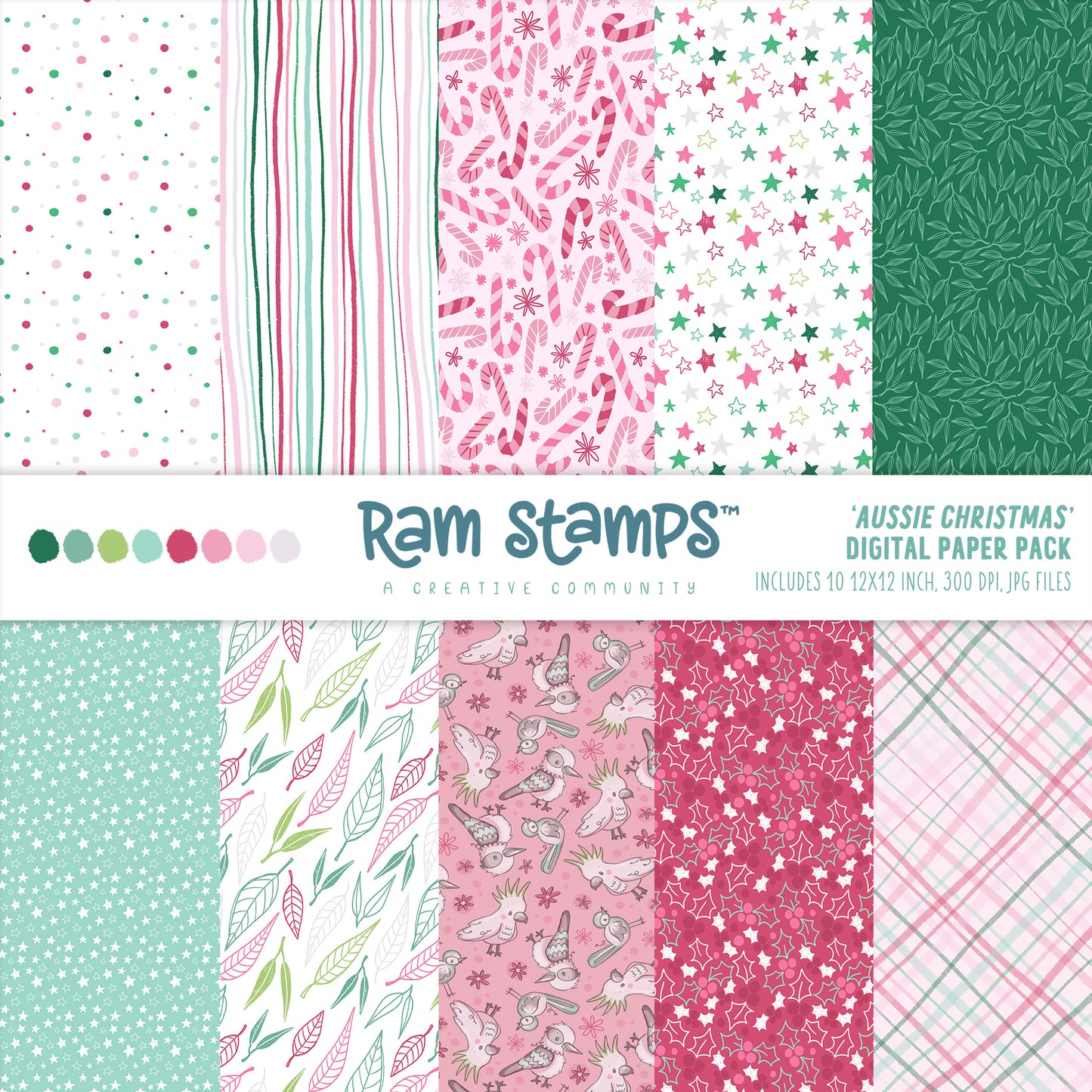 'Aussie Christmas' Digital Pattern Paper Pack