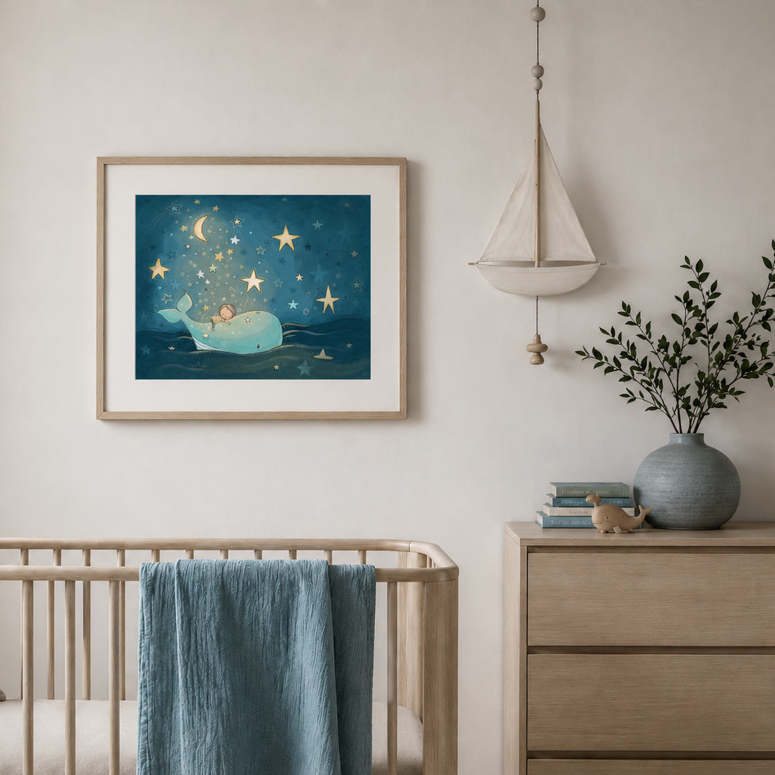 'Whale Dreams - Boy' Children's Wall Art Print