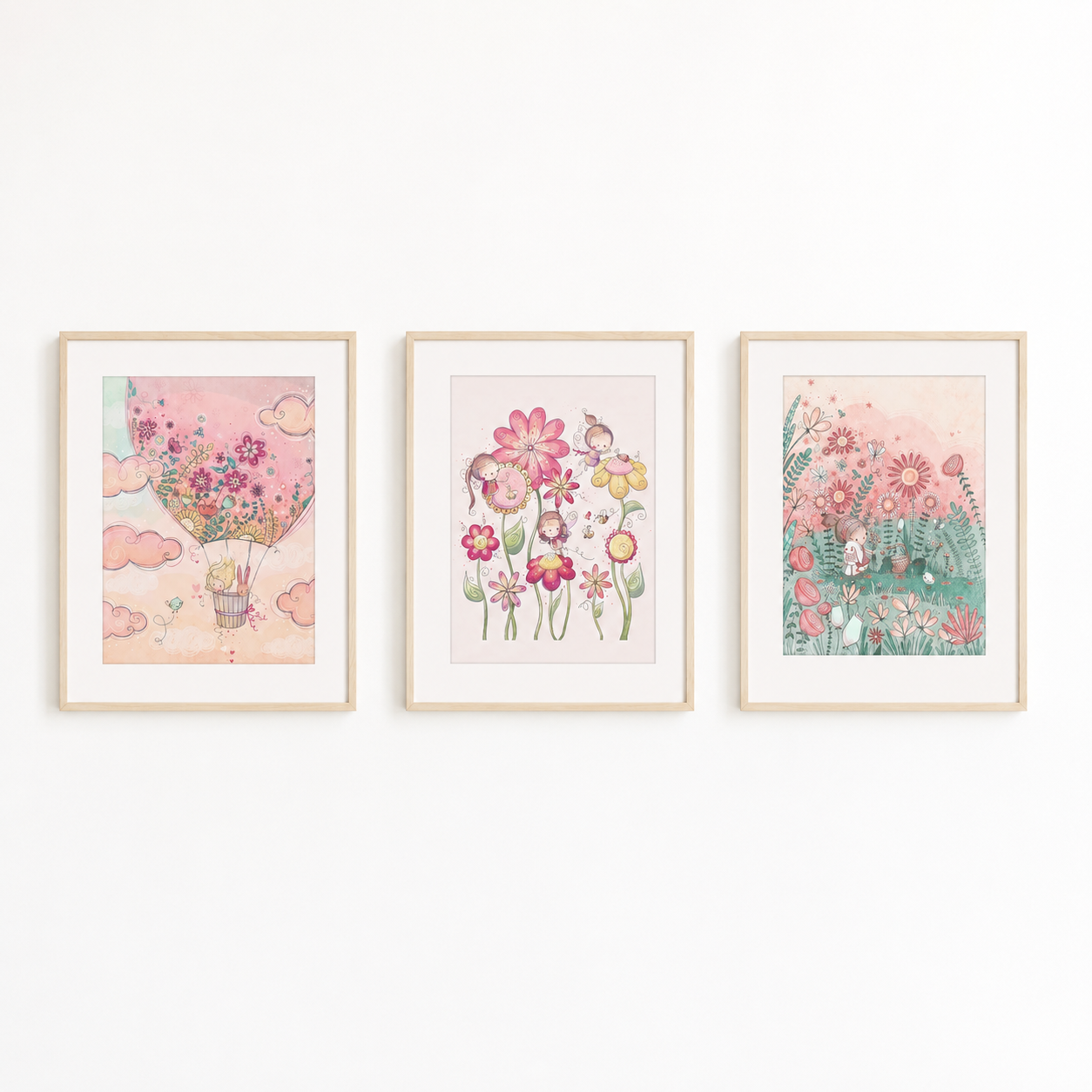 'Petals & Daydreams' Children's Wall Art Print Set of 3