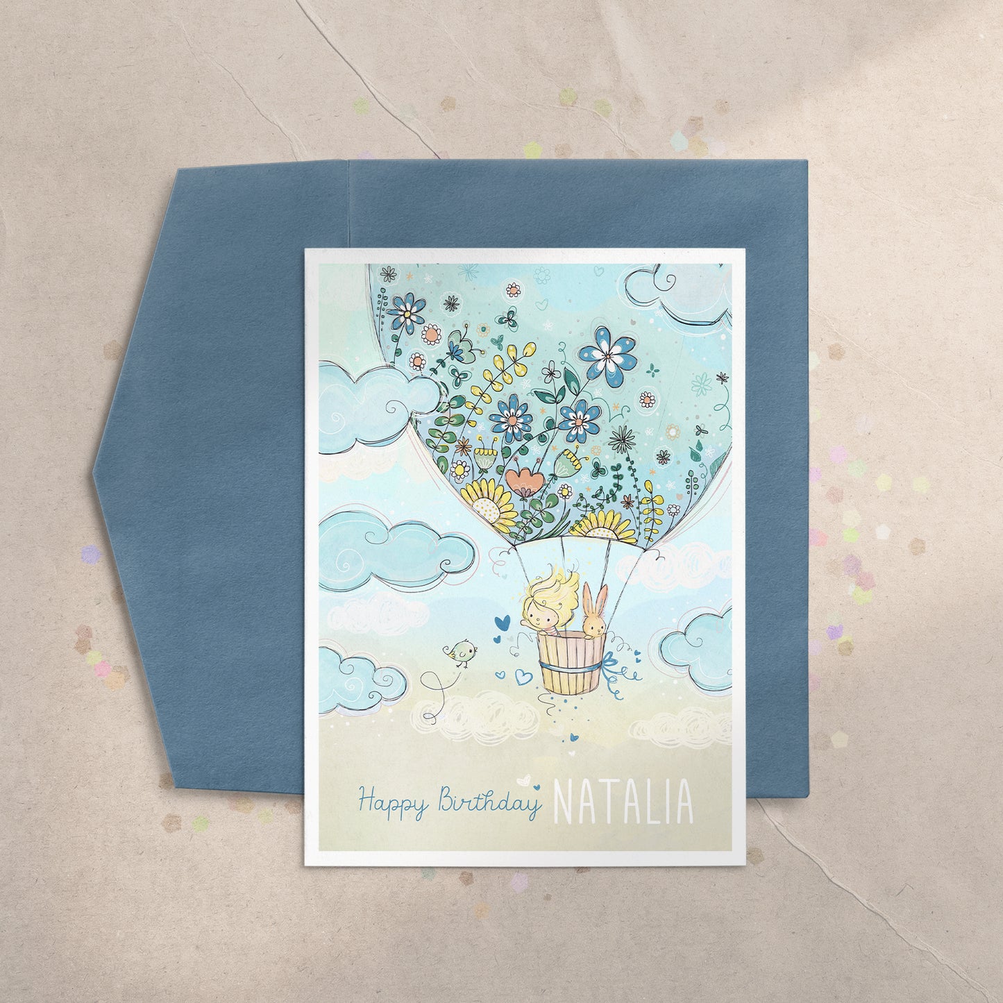 Hot Air Balloon (Blue) 5x7 Greeting Card