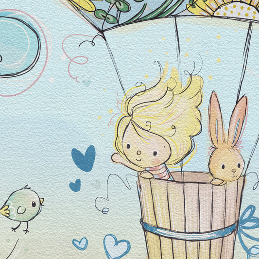 'Hot Air Balloon (Blue)' Children's Wall Art Print
