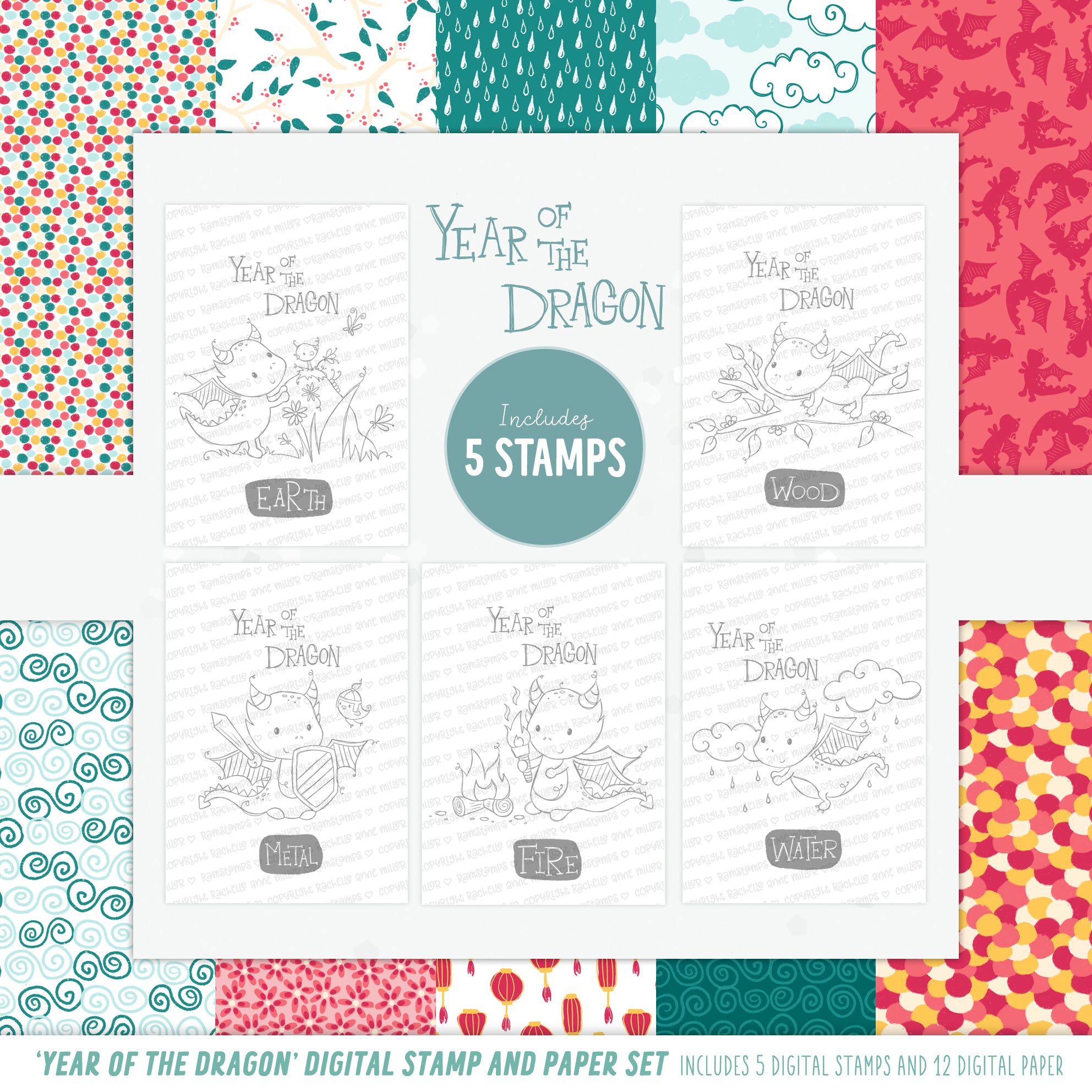 'Year of the Dragon' Digital Stamp & Paper Set – Rachelle Anne Miller ...