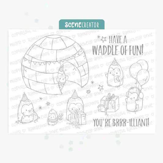 'Penguin Party' Scene Creator Digital Stamp