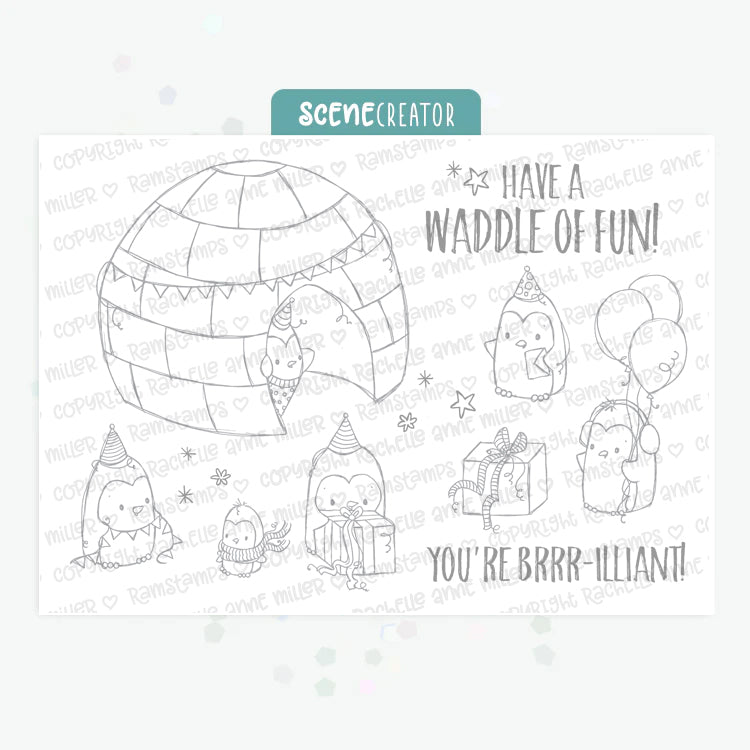 'Penguin Party' Scene Creator Digital Stamp