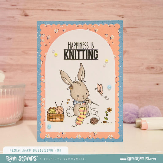 'Knitting with Bunny' Digital Stamp