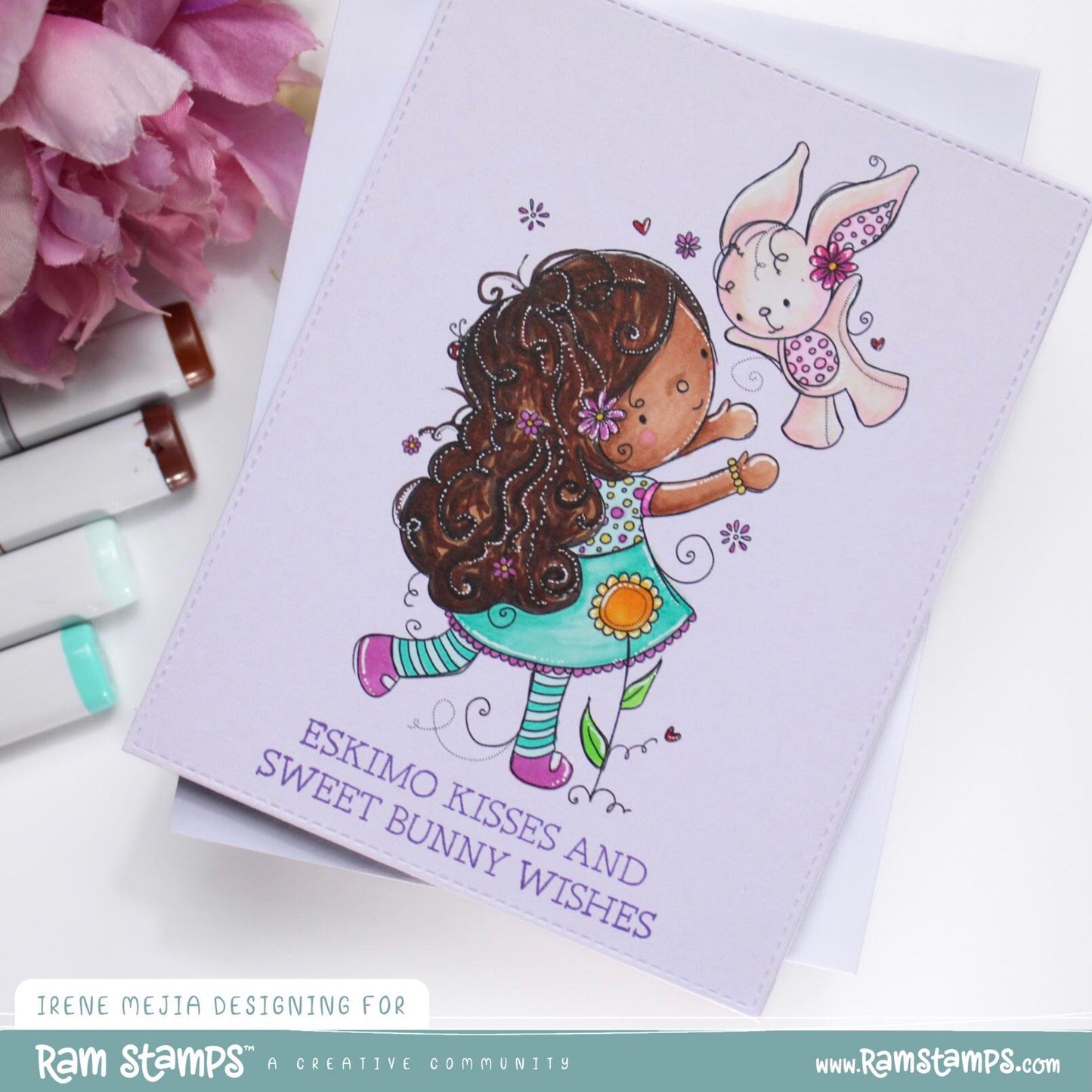 'Girl & Bunny' Digital Stamp