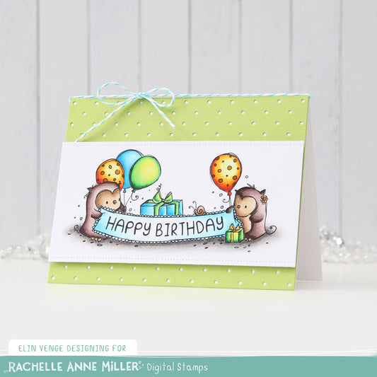 'Birthday Owls' Digital Stamp