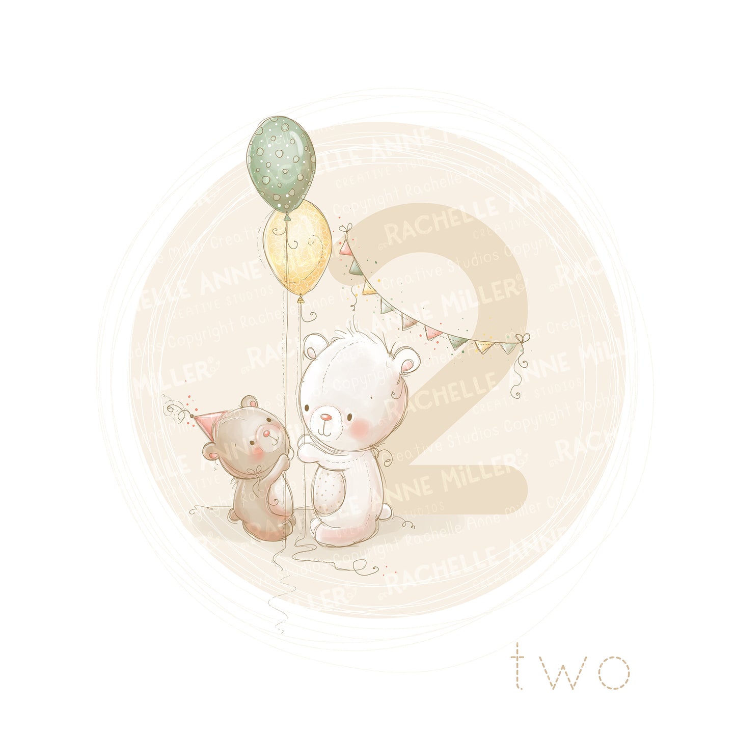 'Animal Number: Two Bears' Digital Stamp