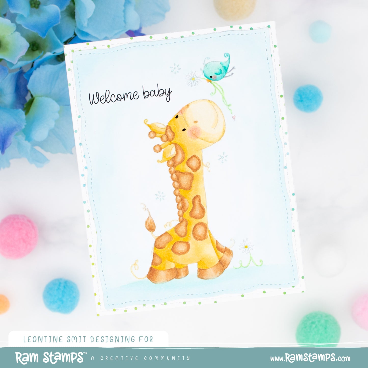 'Giraffe & Bird' Digital Stamp