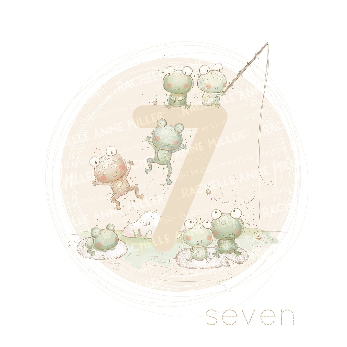 'Animal Number: Seven Frogs' Digital Stamp