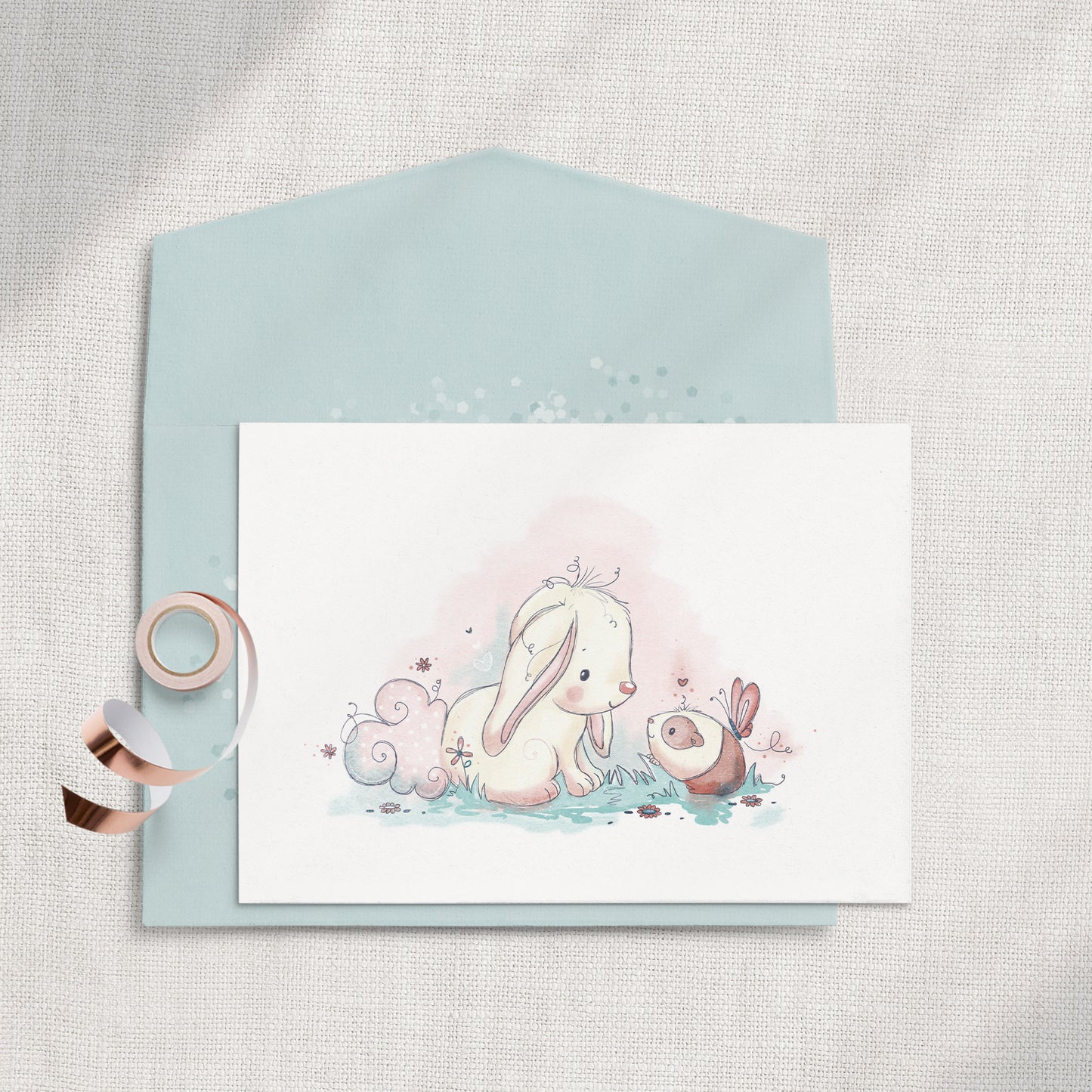 Bunny & Guinea: Smile 5x7 Greeting Card