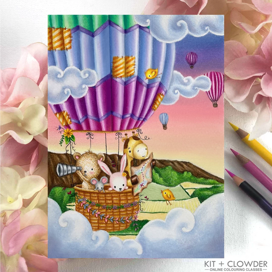 Kit & Clowder: 'Animal Hot Air Balloon' Colouring Page