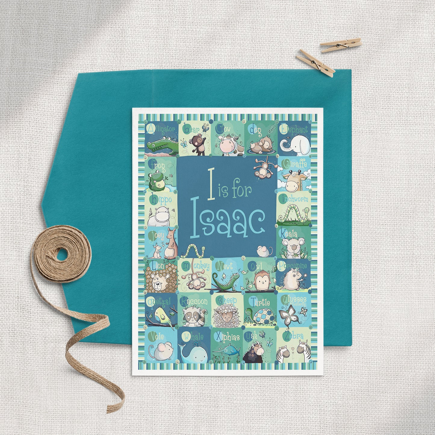 'Personalized Blue Alphabet' 5x7 Greeting Card