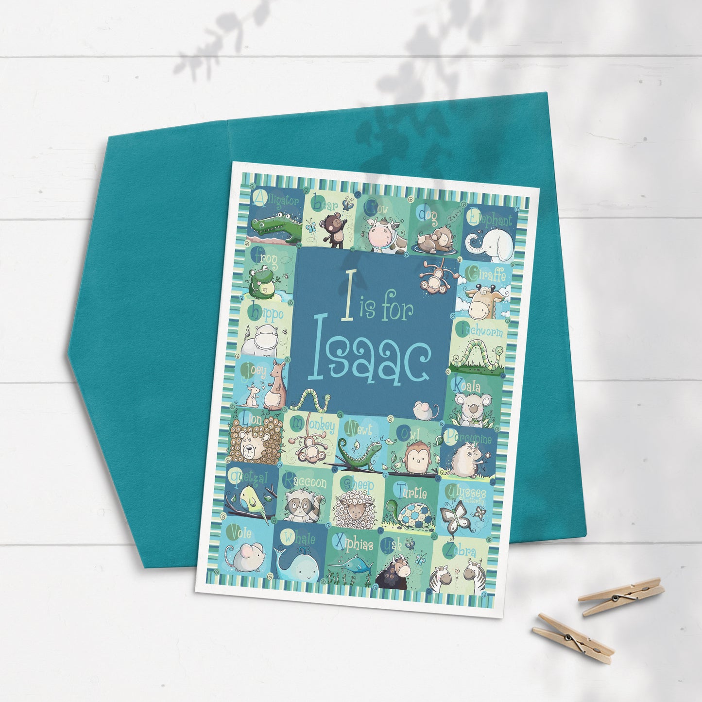 'Personalized Blue Alphabet' 5x7 Greeting Card