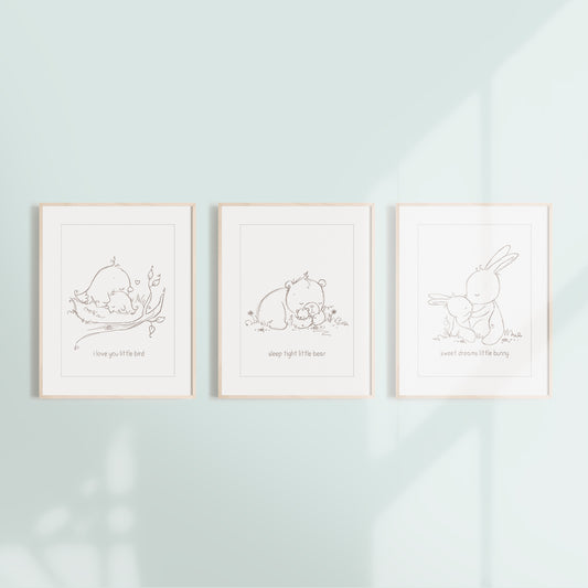 'Minimalist Animal Sketches' Children's Wall Art Print Set