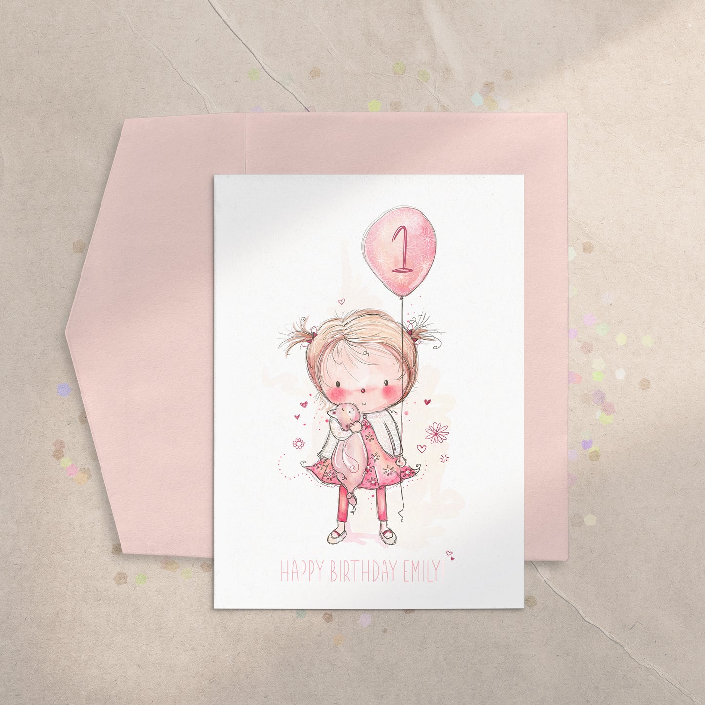 Balloon Birthday Girl 5x7 Greeting Card