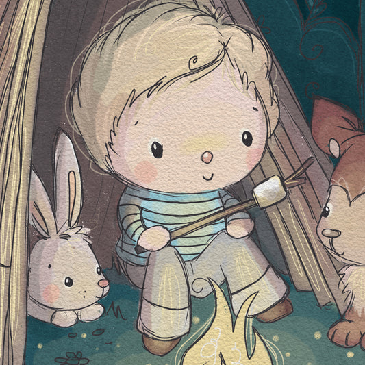 'Woodland Camping' Children's Wall Art Print