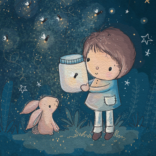 'Fireflies - Boy' Children's Wall Art Print