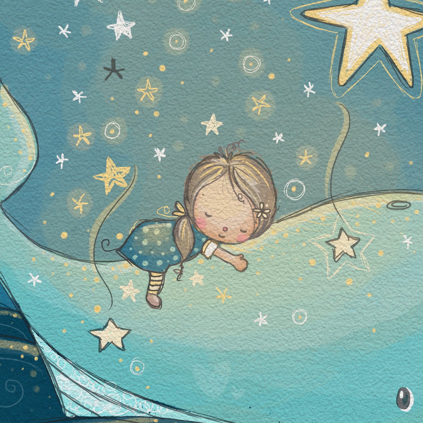 'Whale Dreams - Girl' Children's Wall Art Print