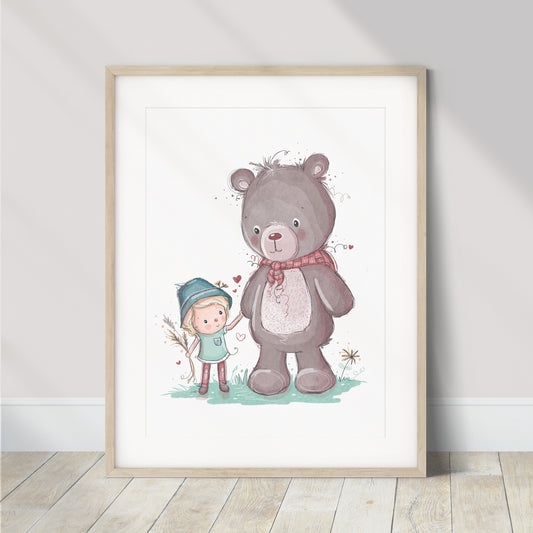 'Camping with Bear' Children's Wall Art Print