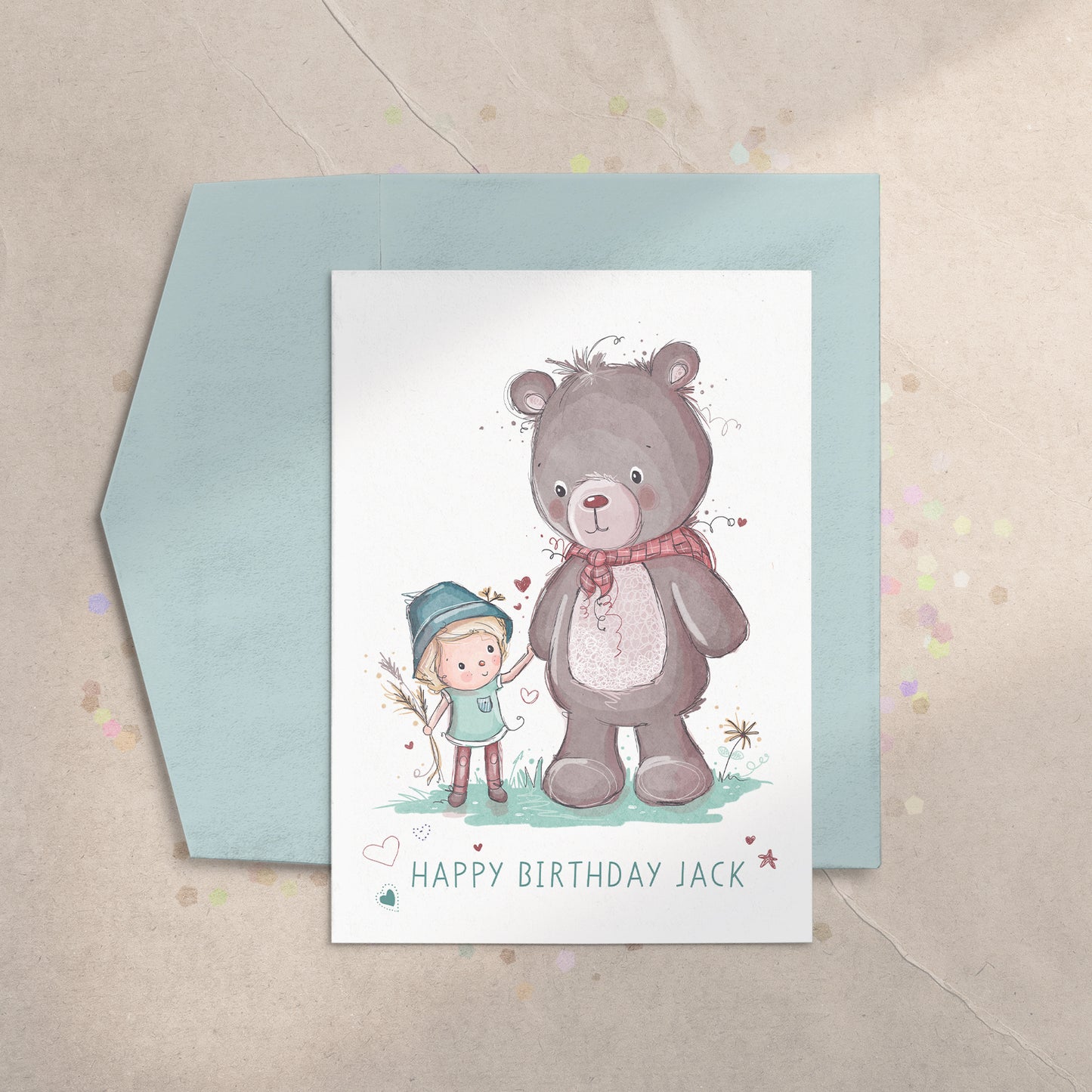 Bear & Boy 5x7 Greeting Card