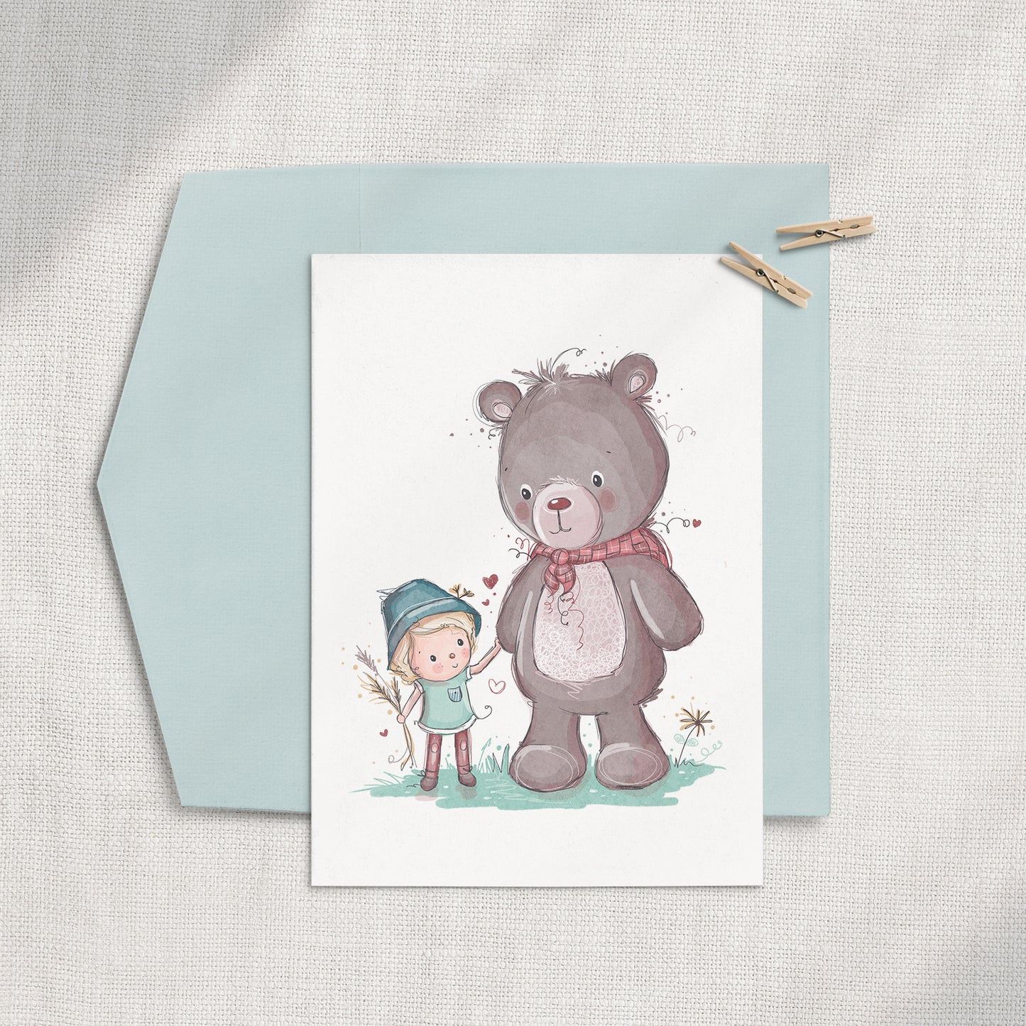 Bear & Boy 5x7 Greeting Card