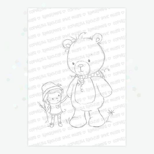 'Camping with Bear' Digital Stamp