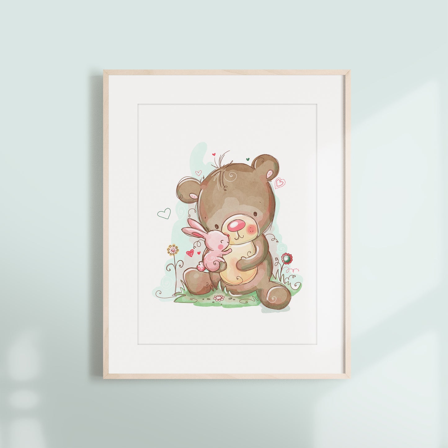 'Bear & Bunny' Children's Wall Art Print