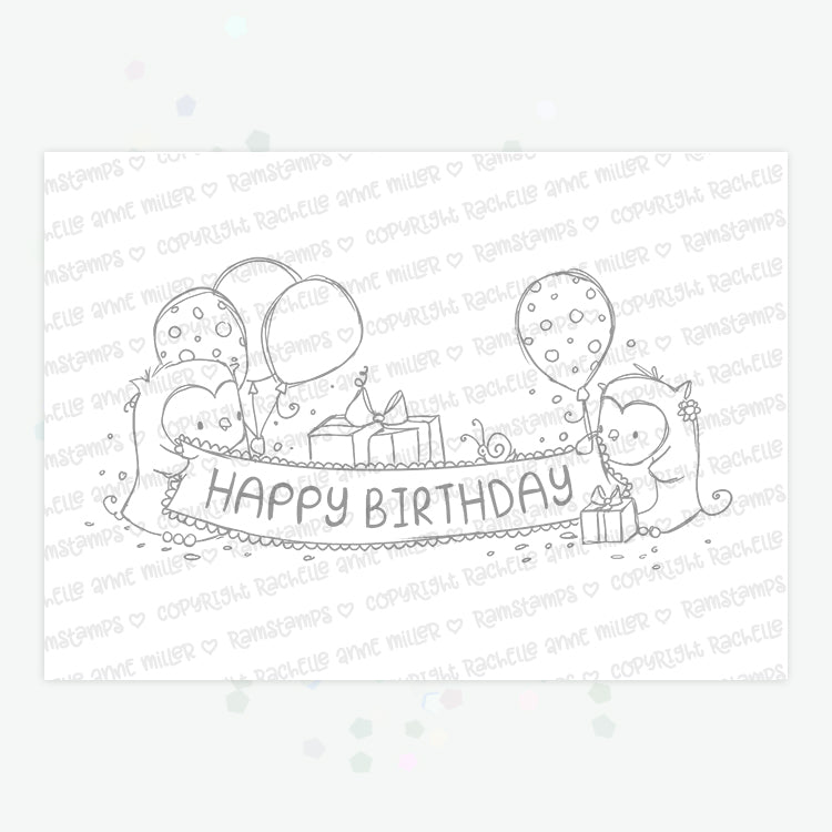 'Birthday Owls' Digital Stamp