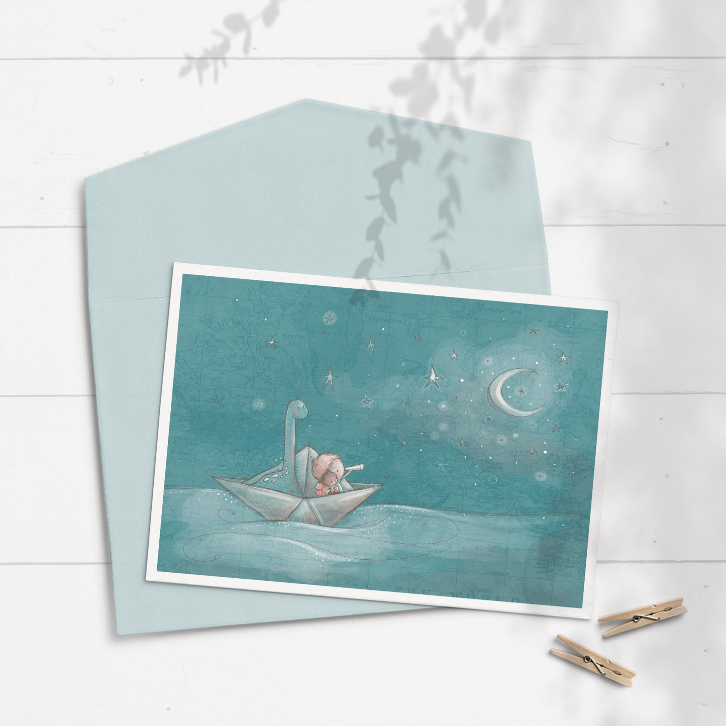 Paper Boat Adventure (Boy) 5x7 Greeting Card
