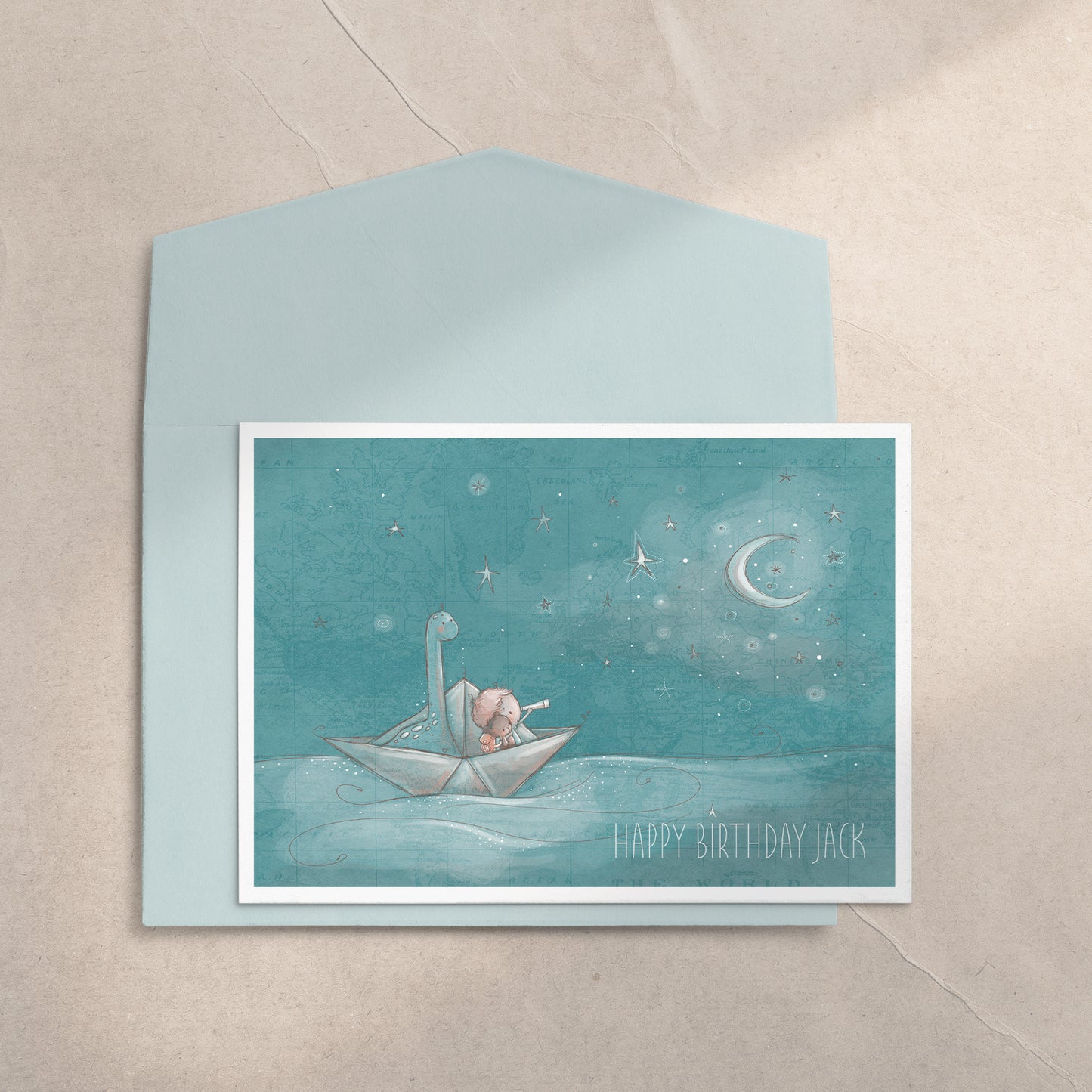 Paper Boat Adventure (Boy) 5x7 Greeting Card