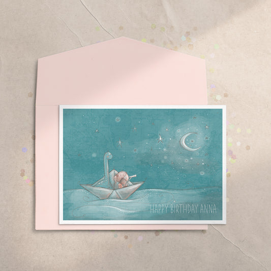 Paper Boat Adventure (Girl) 5x7 Greeting Card
