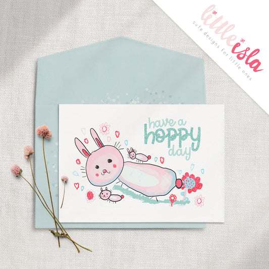 Have a Hoppy Day 5x7 Glittered Greeting Card by Little Isla