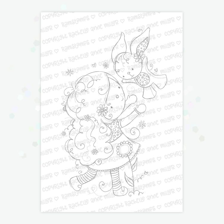'Girl & Bunny' Digital Stamp