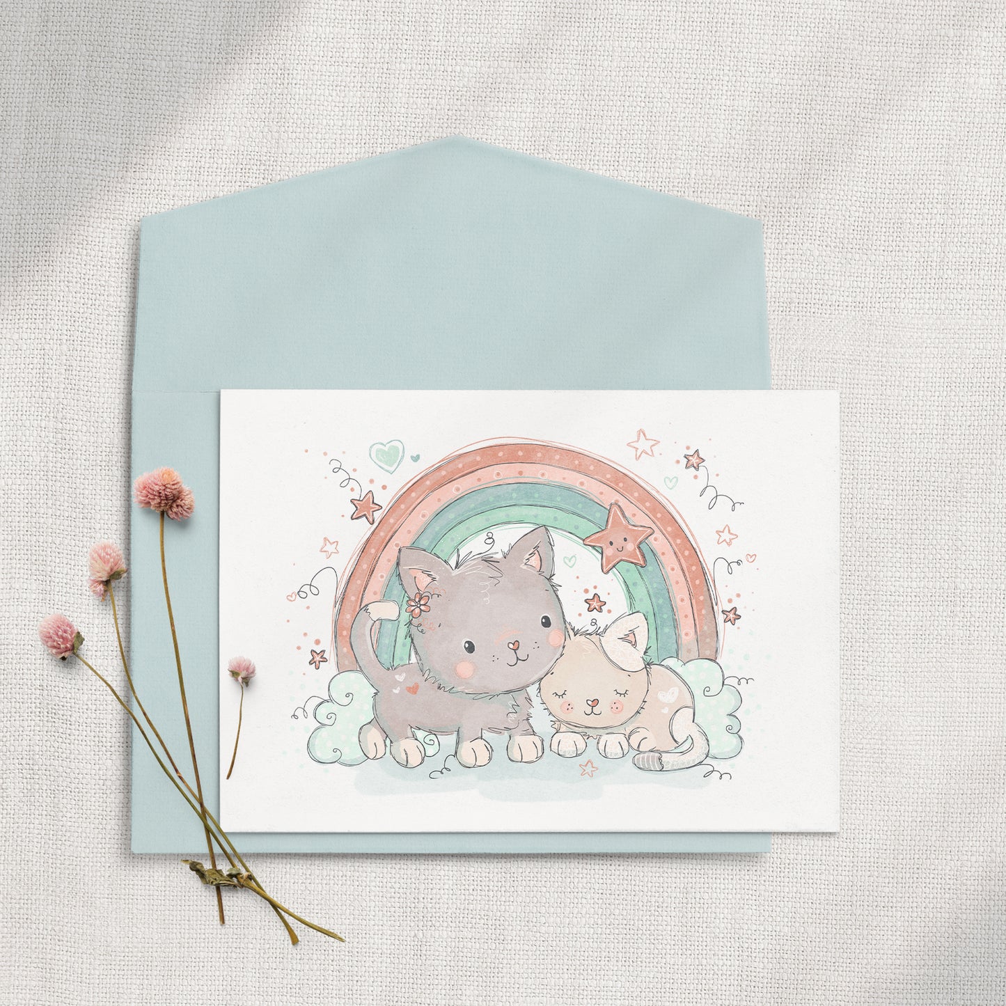 Kittens & Rainbows 5x7 Greeting Card