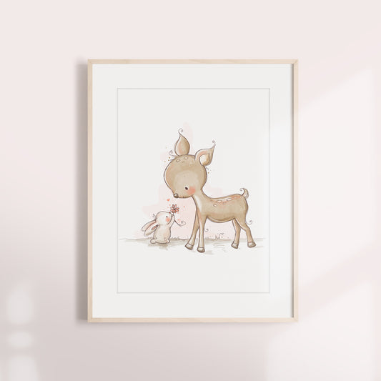 'Deer & Bunny' Children's Wall Art Print