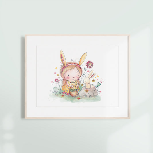 'Easter Bunny Girl' Children's Wall Art Print